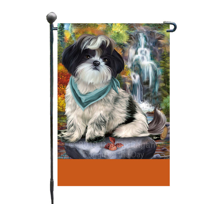 Personalized Scenic Waterfall Shih Tzu Dog Custom Garden Flags GFLG-DOTD-A61134