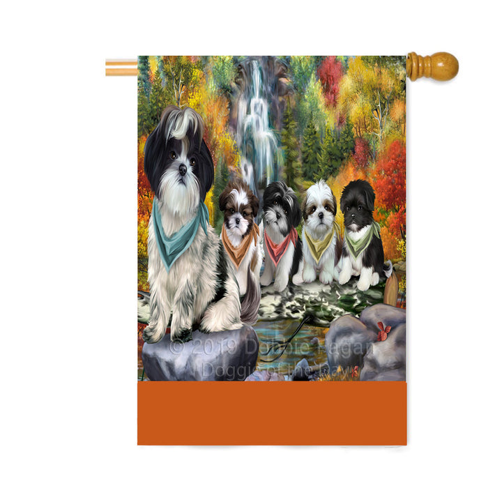 Personalized Scenic Waterfall Shih Tzu Dogs Custom House Flag FLG-DOTD-A61185