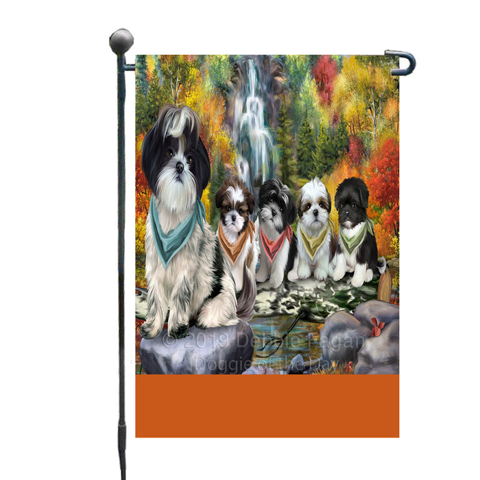 Personalized Scenic Waterfall Shih Tzu Dogs Custom Garden Flags GFLG-DOTD-A61129