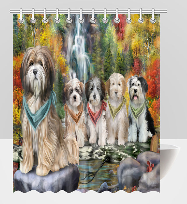 Scenic Waterfall Tibetan Terrier Dogs Shower Curtain