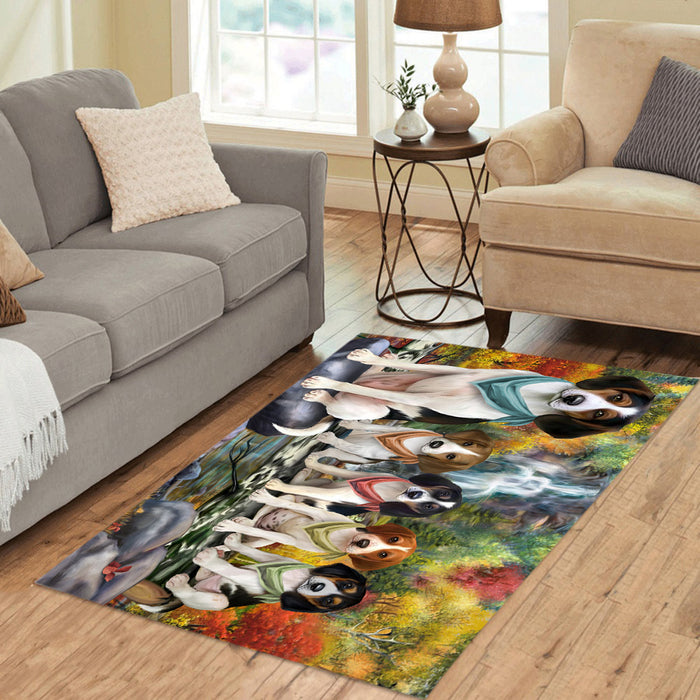 Scenic Waterfall Treeing Walker Coonhound Dogs Area Rug