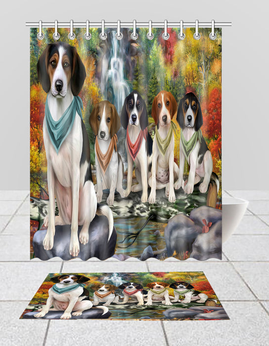 Scenic Waterfall Treeing Walker Coonhound Dogs Bath Mat and Shower Curtain Combo