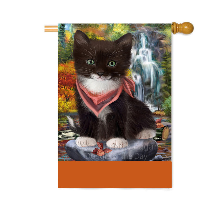 Personalized Scenic Waterfall Tuxedo Cat Custom House Flag FLG-DOTD-A61217