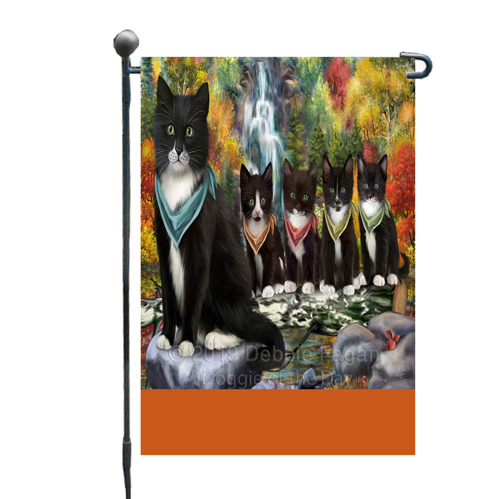 Personalized Scenic Waterfall Tuxedo Cats Custom Garden Flags GFLG-DOTD-A61160