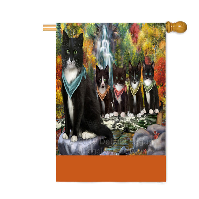 Personalized Scenic Waterfall Tuxedo Cats Custom House Flag FLG-DOTD-A61216