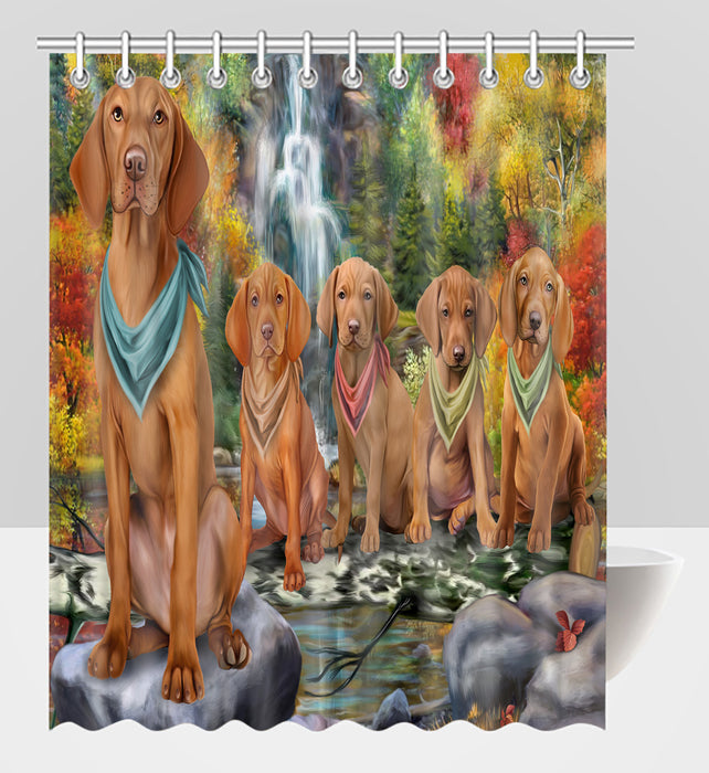 Scenic Waterfall Vizsla Dogs Shower Curtain