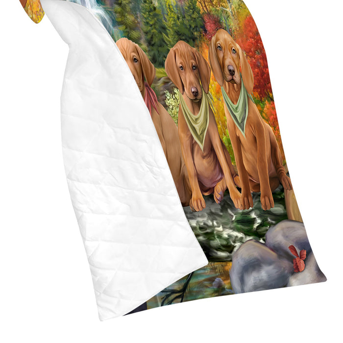 Scenic Waterfall Vizsla Dogs Quilt