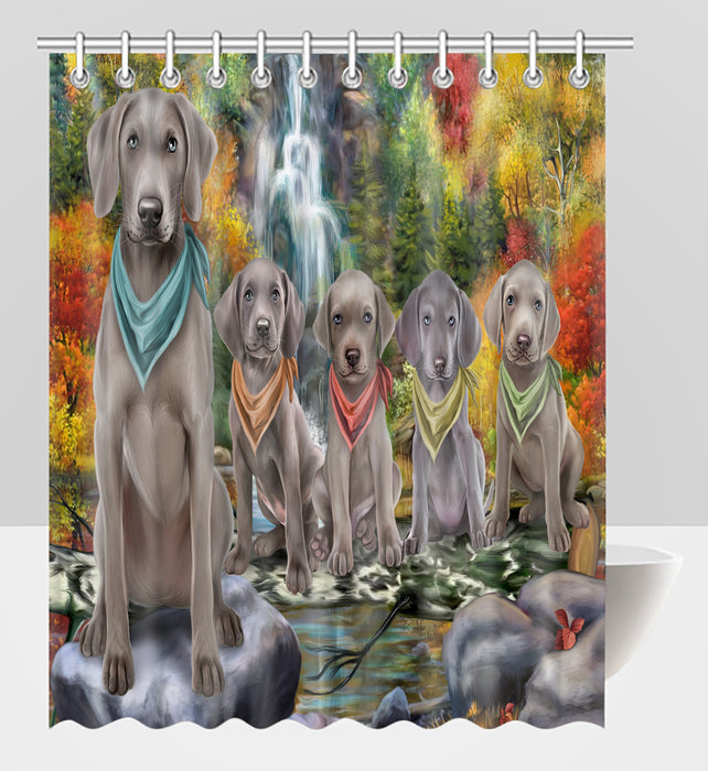Scenic Waterfall Weimaraner Dogs Shower Curtain