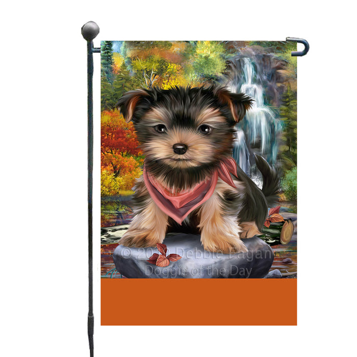Personalized Scenic Waterfall Yorkshire Terrier Dog Custom Garden Flags GFLG-DOTD-A61180