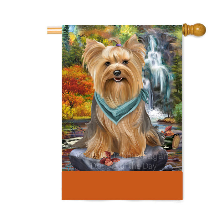 Personalized Scenic Waterfall Yorkshire Terrier Dog Custom House Flag FLG-DOTD-A61237