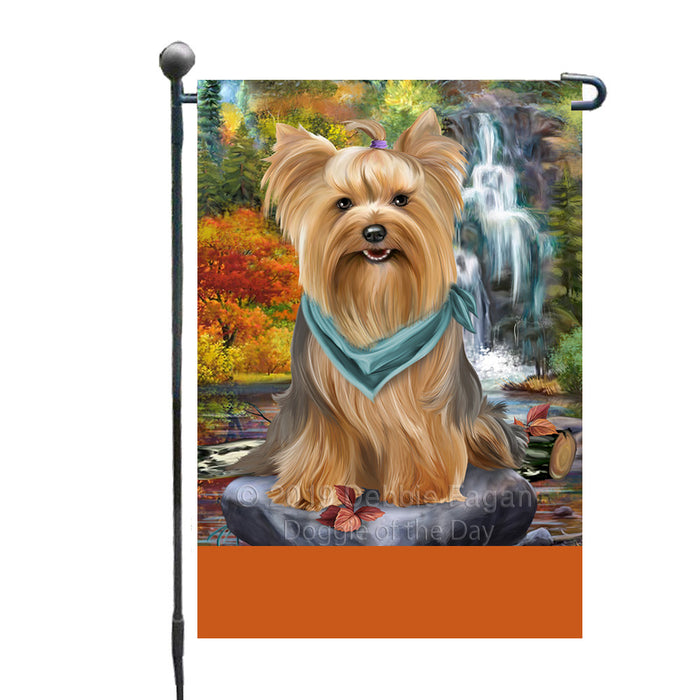 Personalized Scenic Waterfall Yorkshire Terrier Dog Custom Garden Flags GFLG-DOTD-A61181