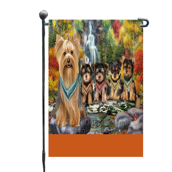 Personalized Scenic Waterfall Yorkshire Terrier Dogs Custom Garden Flags GFLG-DOTD-A61179