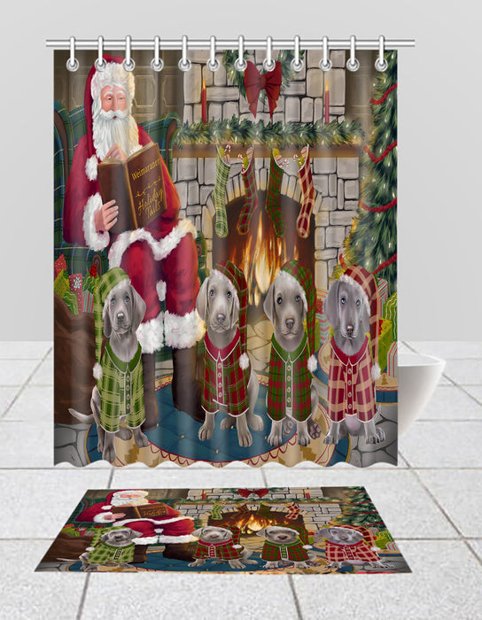 Christmas Cozy Holiday Fire Tails Weimaraner Dogs Bath Mat and Shower Curtain Combo