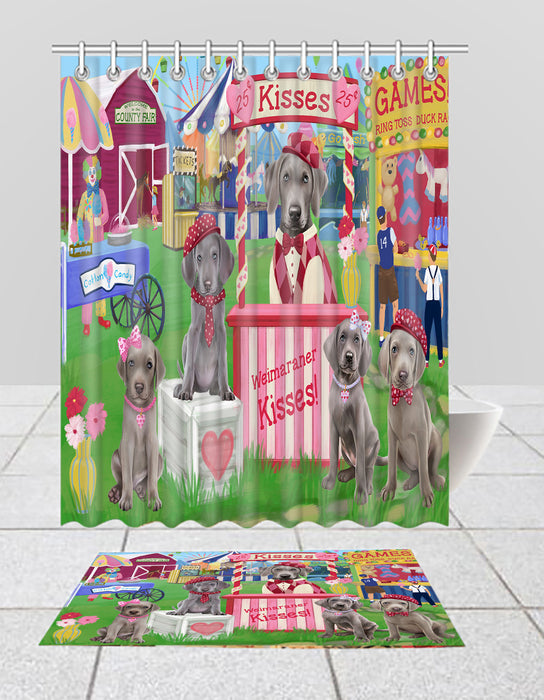Carnival Kissing Booth Weimaraner Dogs  Bath Mat and Shower Curtain Combo