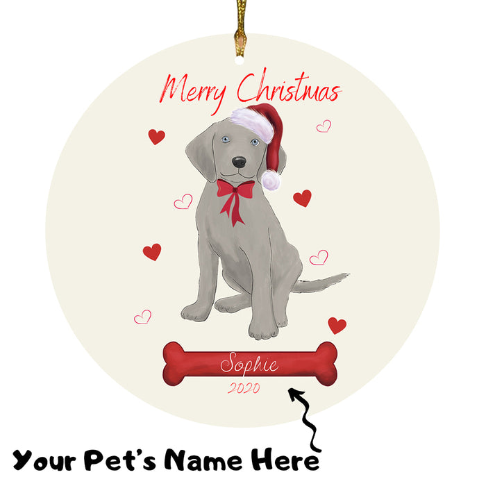 Personalized Merry Christmas  Weimaraner Dog Christmas Tree Round Flat Ornament RBPOR59030