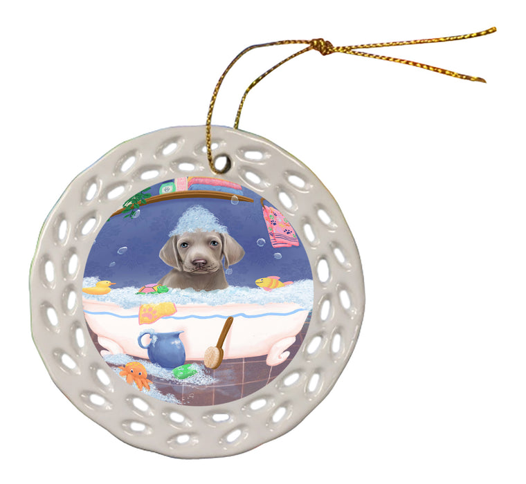 Rub A Dub Dog In A Tub Weimaraner Dog Doily Ornament DPOR58363