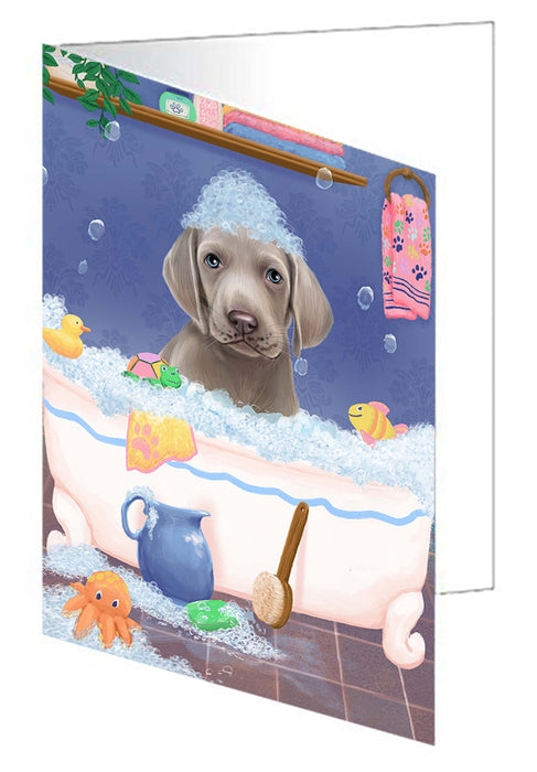 Rub A Dub Dog In A Tub Weimaraner Dog Handmade Artwork Assorted Pets Greeting Cards and Note Cards with Envelopes for All Occasions and Holiday Seasons GCD79730