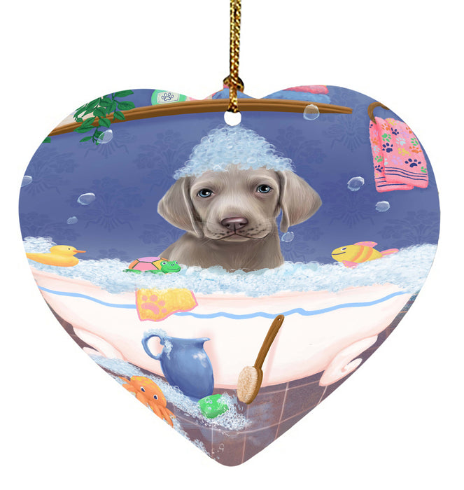 Rub A Dub Dog In A Tub Weimaraner Dog Heart Christmas Ornament HPORA58712