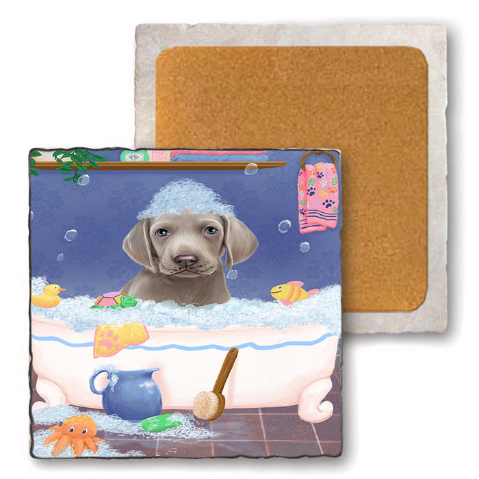 Rub A Dub Dog In A Tub Weimaraner Dog Set of 4 Natural Stone Marble Tile Coasters MCST52472