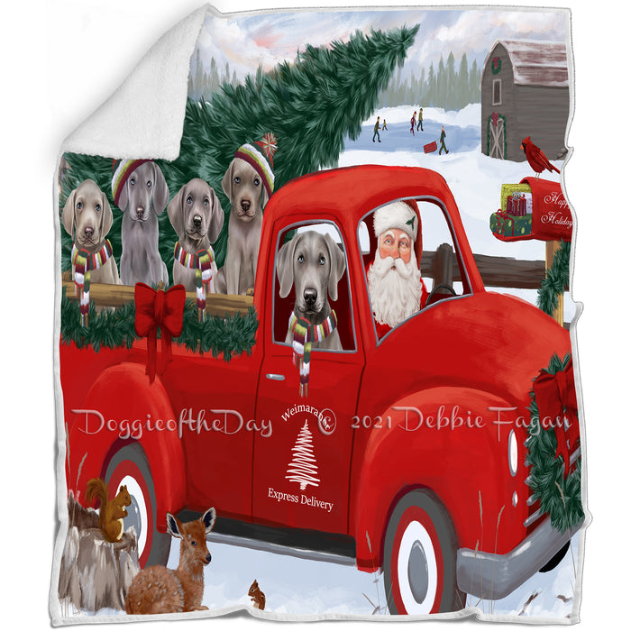Christmas Santa Express Delivery Red Truck Weimaraners Dog Family Blanket BLNKT113061