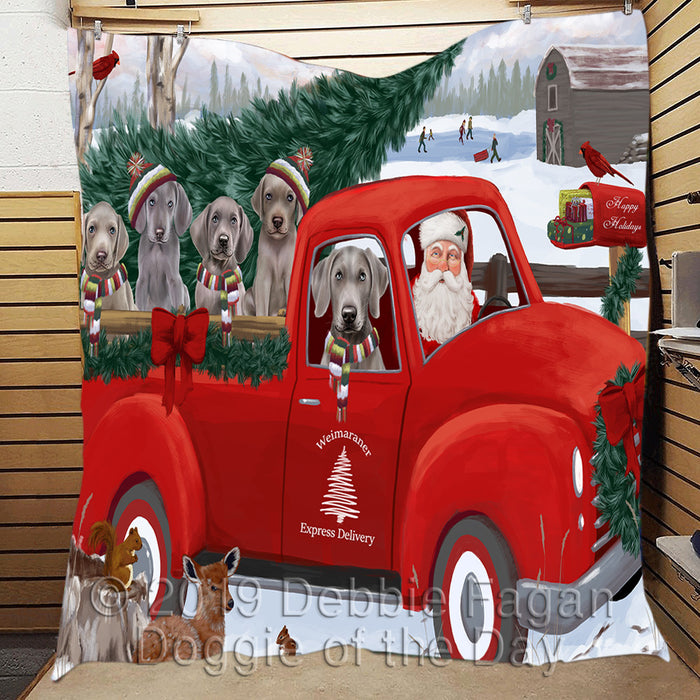Christmas Santa Express Delivery Red Truck Weimaraner Dogs Quilt
