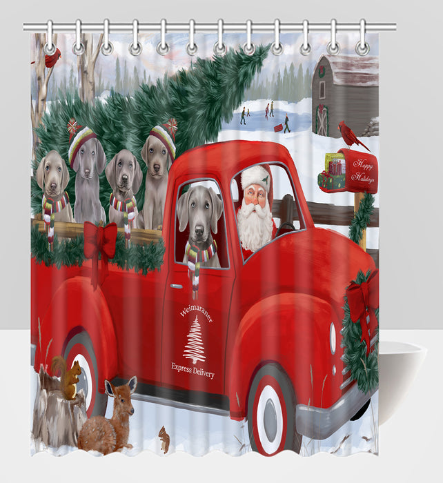 Christmas Santa Express Delivery Red Truck Weimaraner Dogs Shower Curtain