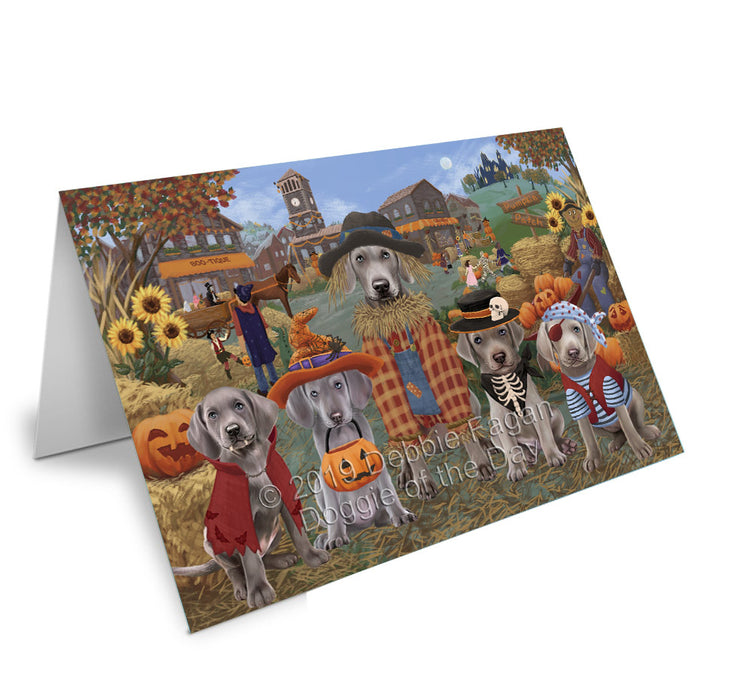 Halloween 'Round Town Weimaraner Dogs Handmade Artwork Assorted Pets Greeting Cards and Note Cards with Envelopes for All Occasions and Holiday Seasons GCD78488