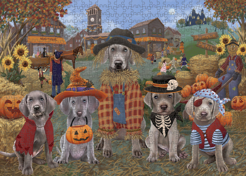 Halloween 'Round Town Weimaraner Dogs Puzzle with Photo Tin PUZL98824