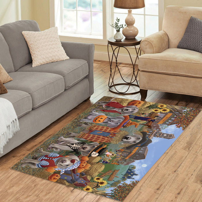 Halloween 'Round Town and Fall Pumpkin Scarecrow Both Weimaraner Dogs Area Rug