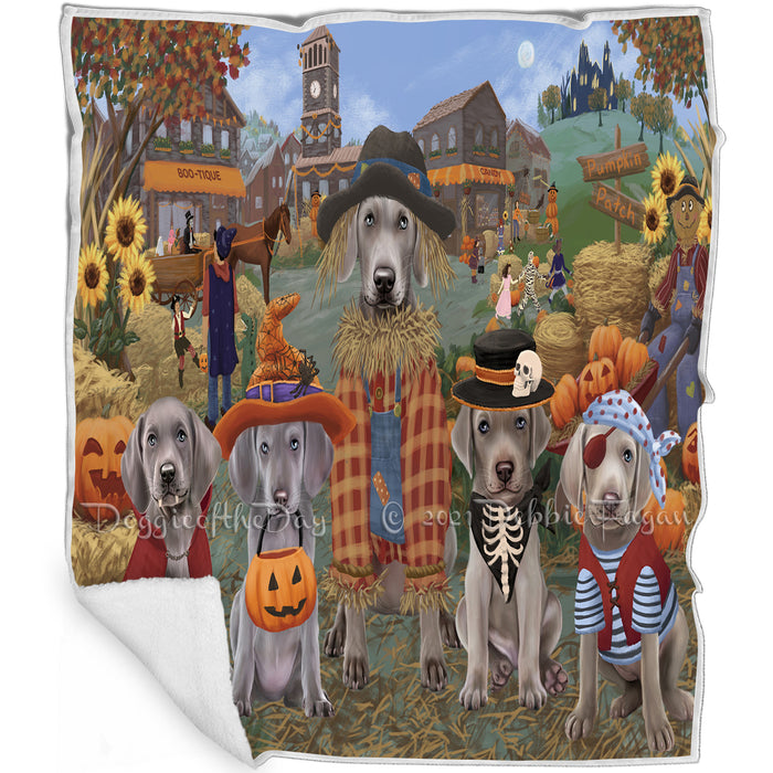 Halloween 'Round Town And Fall Pumpkin Scarecrow Both Weimaraner Dogs Blanket BLNKT143672