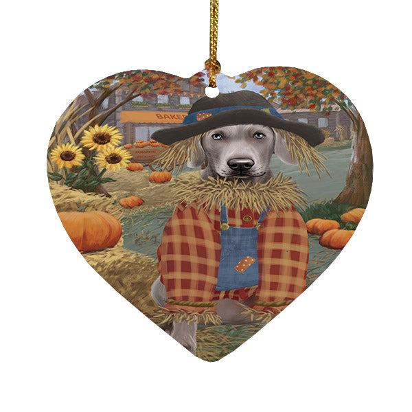 Fall Pumpkin Scarecrow Weimaraner Dogs Heart Christmas Ornament HPOR57775