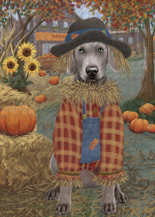 Fall Pumpkin Scarecrow Weimaraner Dogs Puzzle with Photo Tin PUZL99068