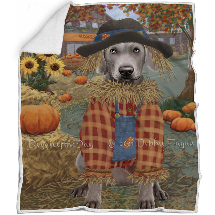 Halloween 'Round Town And Fall Pumpkin Scarecrow Both Weimaraner Dogs Blanket BLNKT143673