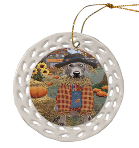 Fall Pumpkin Scarecrow Weimaraner Dogs Ceramic Doily Ornament DPOR57775
