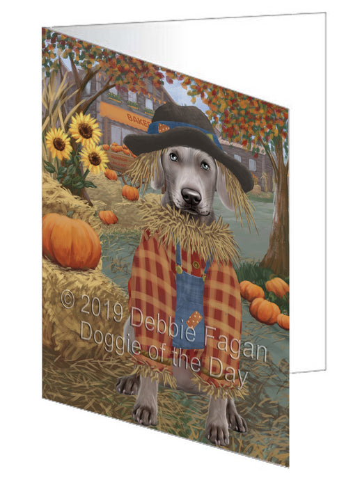 Fall Pumpkin Scarecrow Weimaraner Dogs Handmade Artwork Assorted Pets Greeting Cards and Note Cards with Envelopes for All Occasions and Holiday Seasons GCD78671