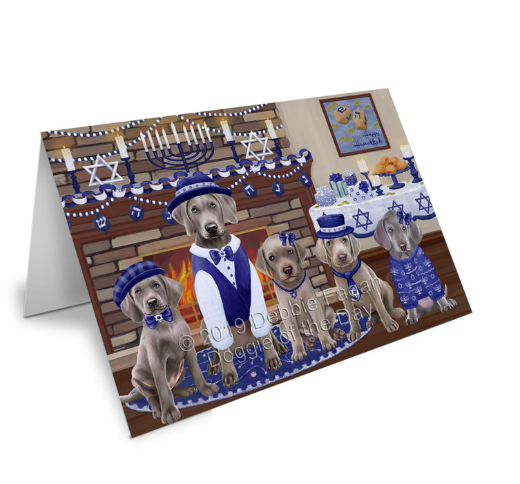 Happy Hanukkah Family Weimaraner Dogs Handmade Artwork Assorted Pets Greeting Cards and Note Cards with Envelopes for All Occasions and Holiday Seasons GCD78578