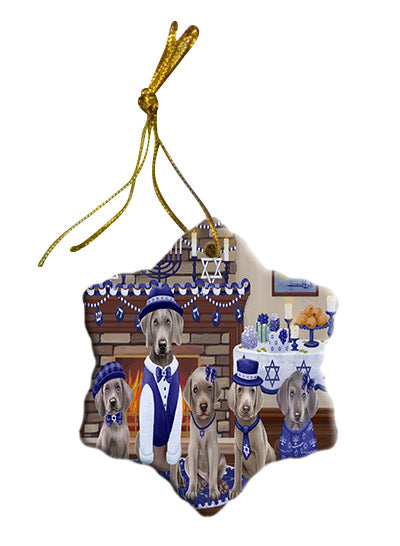 Happy Hanukkah Family Weimaraner Dogs Star Porcelain Ornament SPOR57744