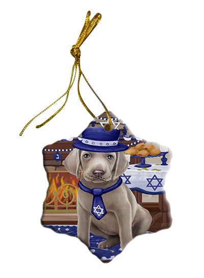 Happy Hanukkah Weimaraner Dog Star Porcelain Ornament SPOR57805