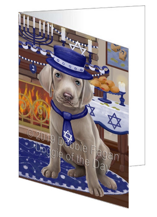 Happy Hanukkah Weimaraner Dog Handmade Artwork Assorted Pets Greeting Cards and Note Cards with Envelopes for All Occasions and Holiday Seasons GCD78761