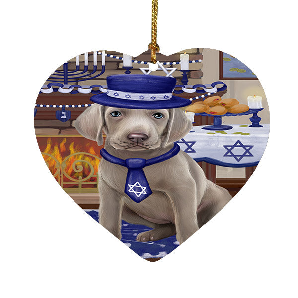 Happy Hanukkah Weimaraner Dog Heart Christmas Ornament HPOR57805