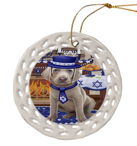Happy Hanukkah Weimaraner Dog Ceramic Doily Ornament DPOR57805