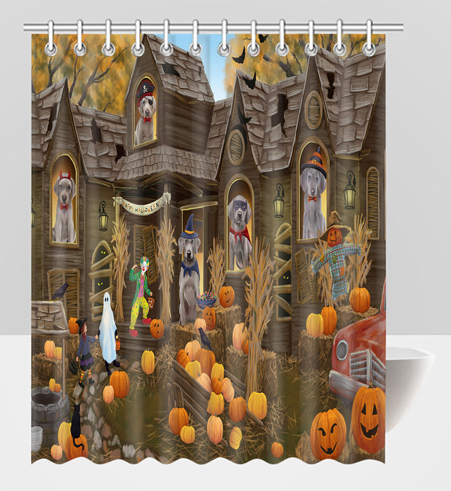 Haunted House Halloween Trick or Treat Weimaraner Dogs Shower Curtain