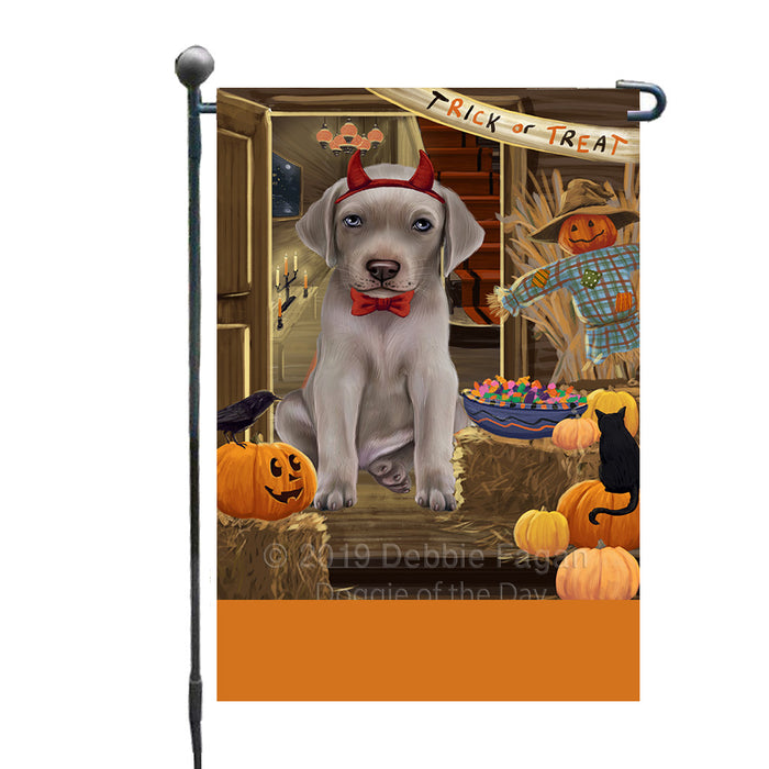 Personalized Enter at Own Risk Trick or Treat Halloween Weimaraner Dog Custom Garden Flags GFLG-DOTD-A59765