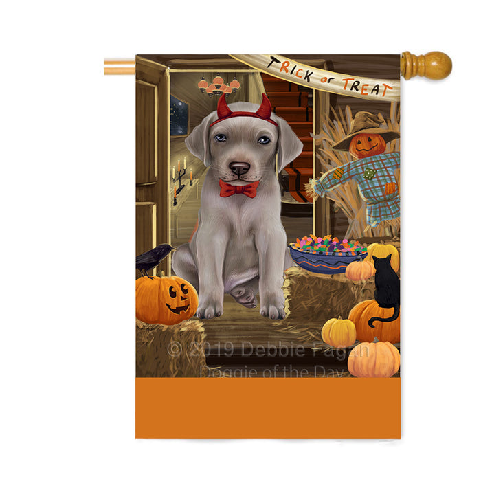 Personalized Enter at Own Risk Trick or Treat Halloween Weimaraner Dog Custom House Flag FLG-DOTD-A59821