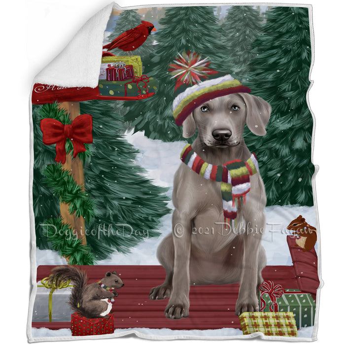 Merry Christmas Woodland Sled Weimaraner Dog Blanket BLNKT115005