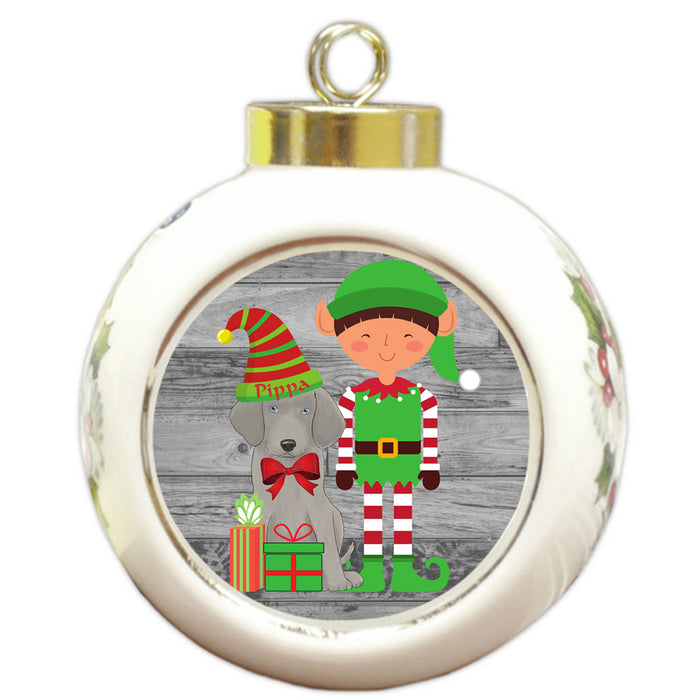 Custom Personalized Weimaraner Dog Elfie and Presents Christmas Round Ball Ornament