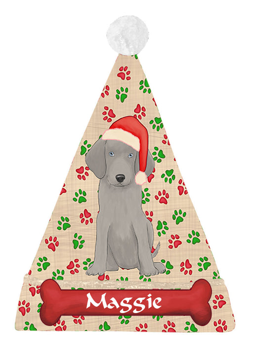 Pet Name Personalized Christmas Paw Print Weimaraner Dogs Santa Hat