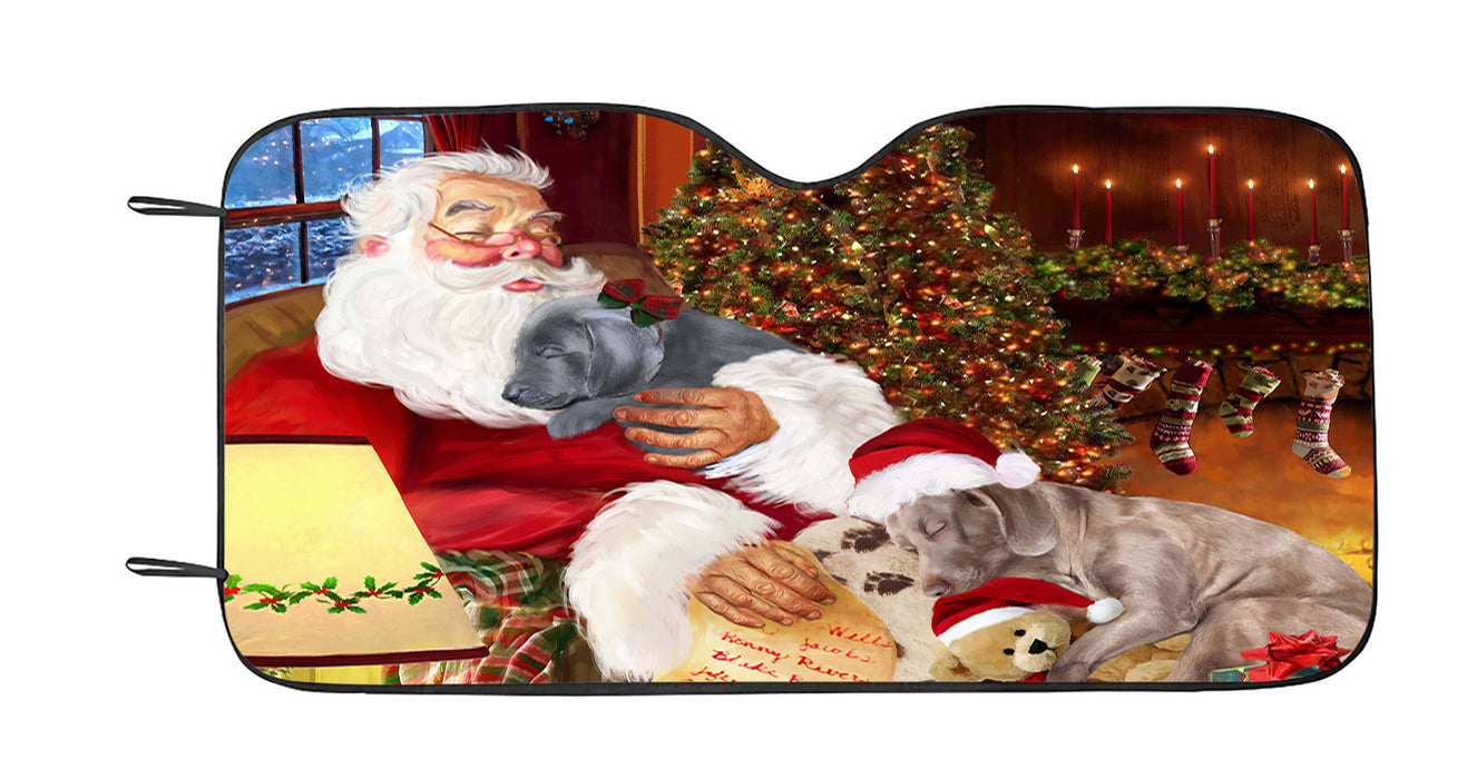 Santa Sleeping with Weimaraner Dogs Car Sun Shade