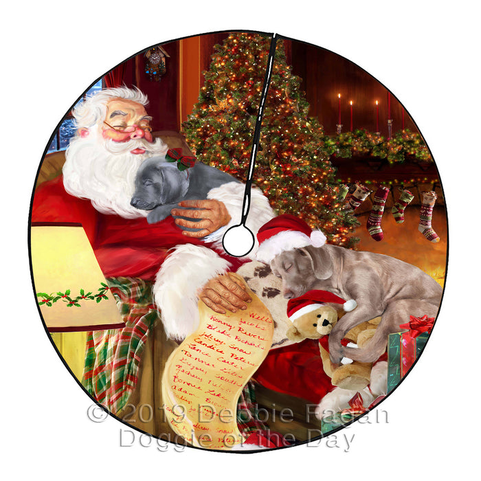 Santa Sleeping with Weimaraner Dogs Christmas Tree Skirt