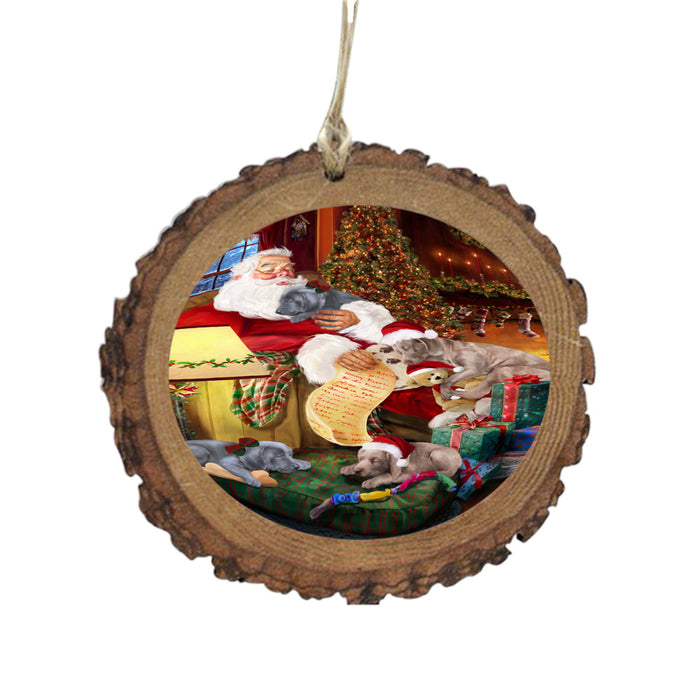 Weimaraners Dog and Puppies Sleeping with Santa Wooden Christmas Ornament WOR49328